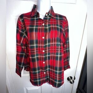 NWT Old Navy Petites Small Red Tartan Plaid Holiday Flannel Shirt Top SP PS